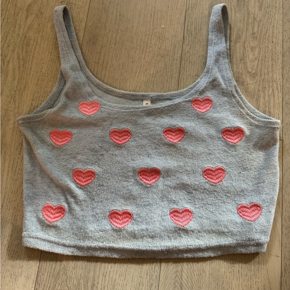 Gray Tank Top with Pink Heart Accents